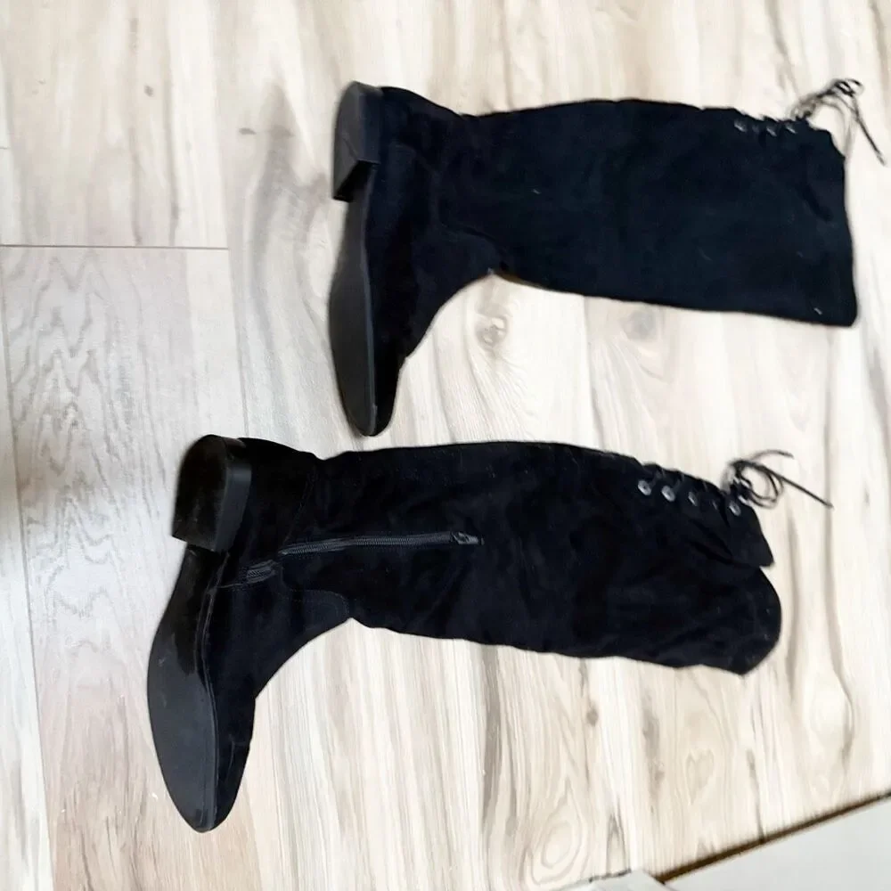 ALDO | Black Riding Style Lace Back‎ Over Knee Tall Boots Faux Suede | Size 9